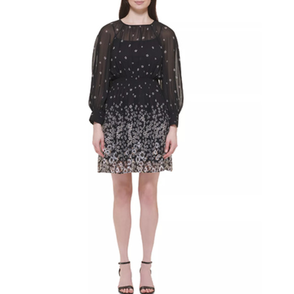 TOMMY HILFIGER Women's Smocked-Waist Printed Chiffon Dress Size 12 NWT - Picture 1 of 4